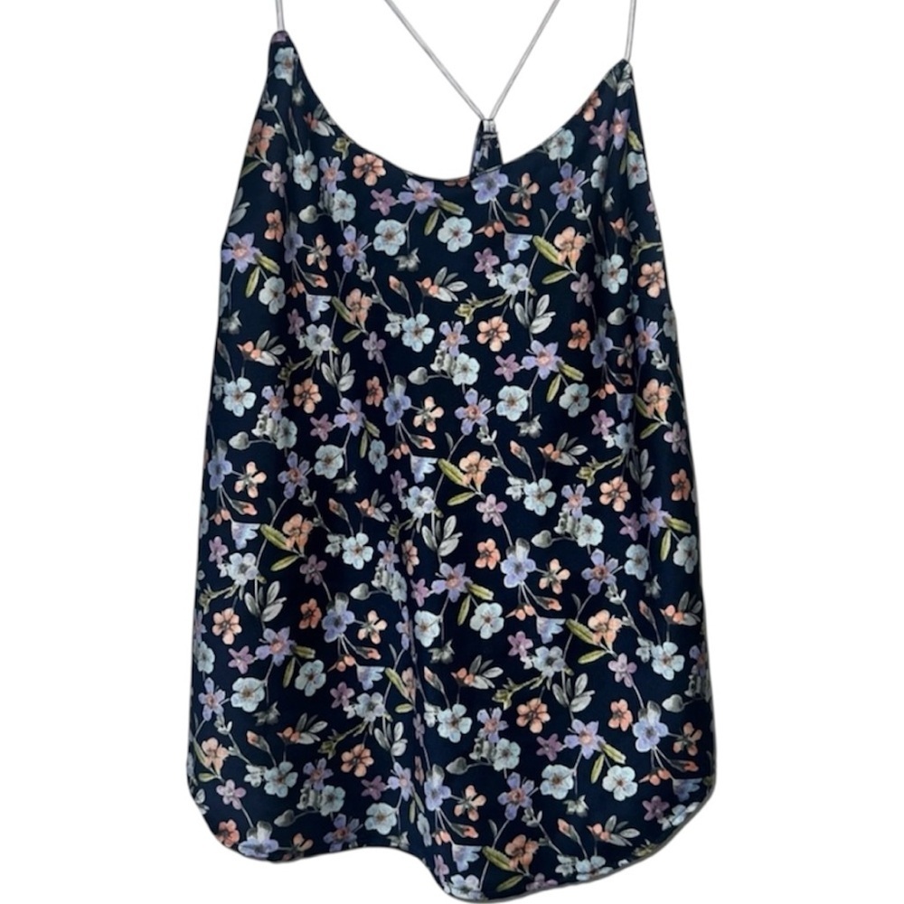 Victoria’s Secret Satin Cami Top with Racerback Spaghetti Straps Navy Floral Med